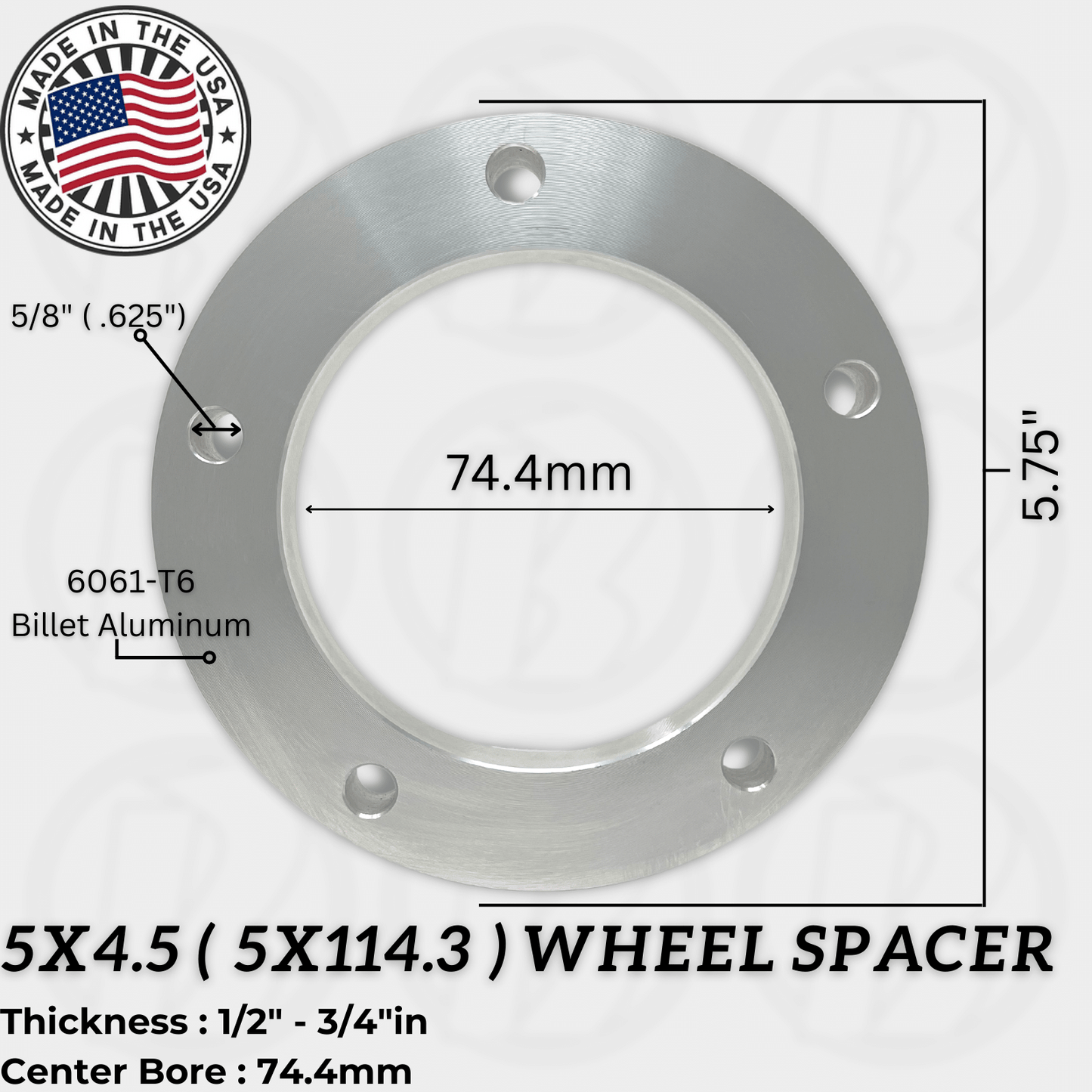 5x4.5 (5x114.3) Wheel Spacer (No Studs) - Thickness: 1/2" - 1.0"