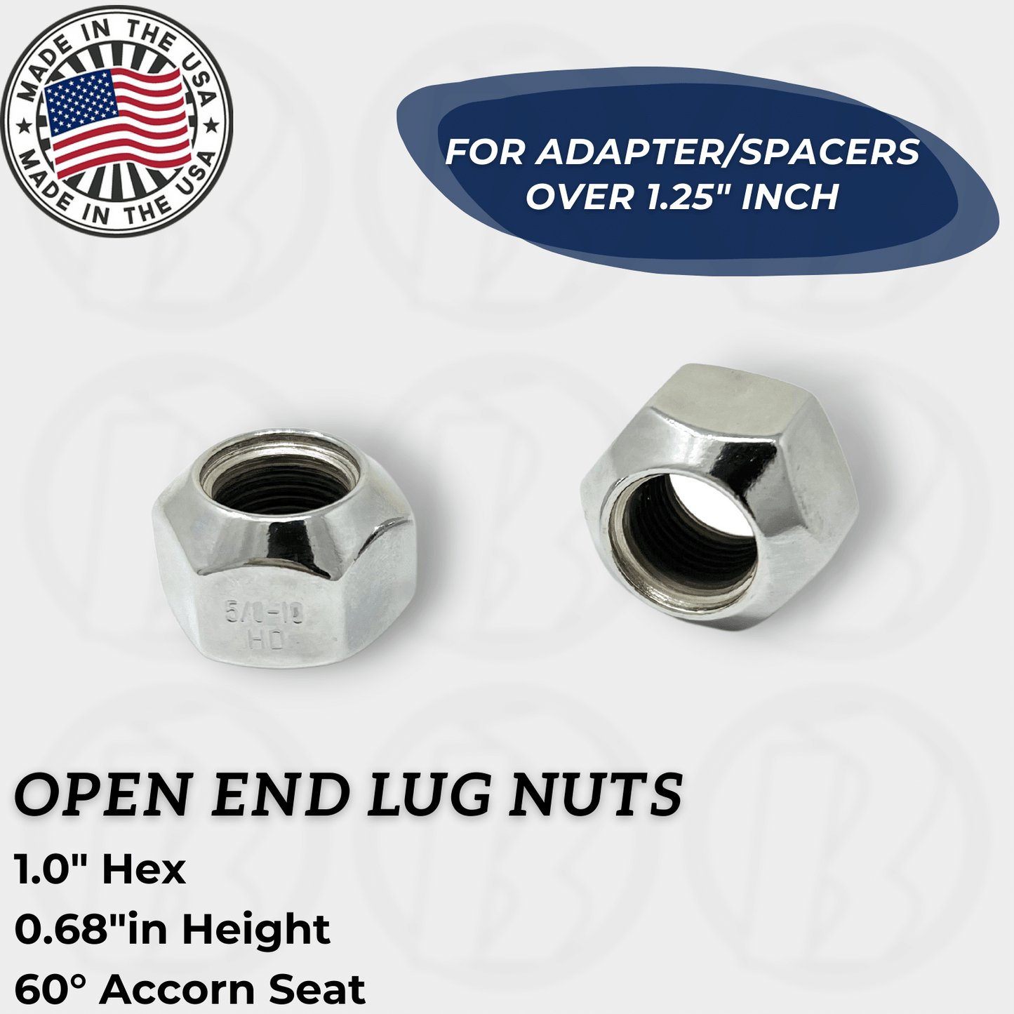 8 pc | 5/8-18 R.H. Open End Chrome Lug Nuts Acorn